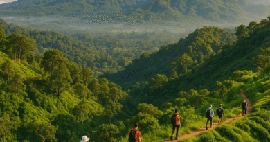 Pemandangan wisata petualangan di Magelang, Indonesia dengan latar belakang Gunung Merapi.