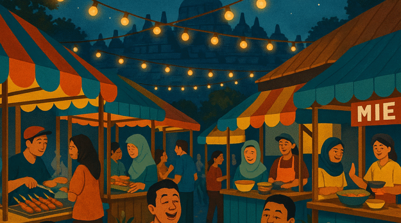 Wisata malam di Magelang dengan berbagai sajian kuliner dan hiburan di pasar malam.