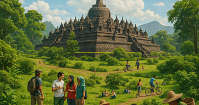 Pemandangan Candi Borobudur, simbol wisata Magelang yang mengintegrasikan lingkungan dan komunitas.