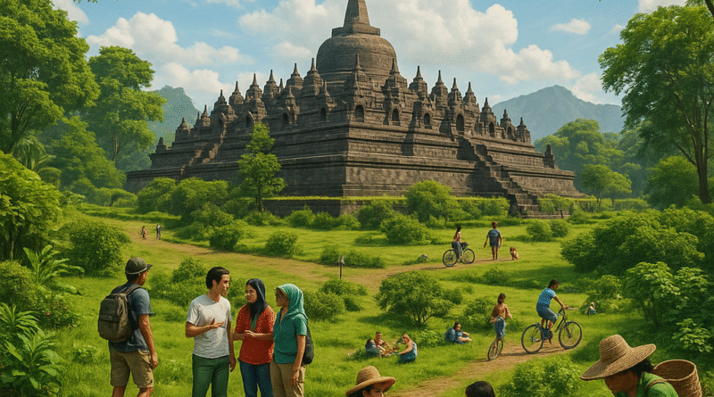 Pemandangan Candi Borobudur, simbol wisata Magelang yang mengintegrasikan lingkungan dan komunitas.