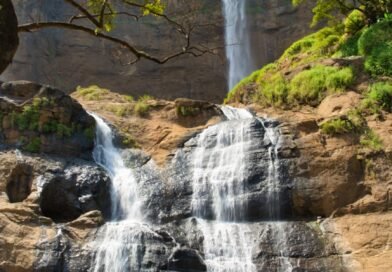 majestic waterfall in ciletuh geopark indonesia