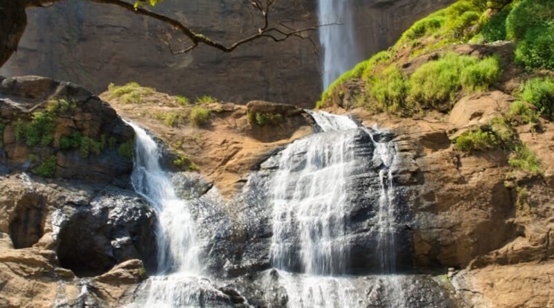 majestic waterfall in ciletuh geopark indonesia